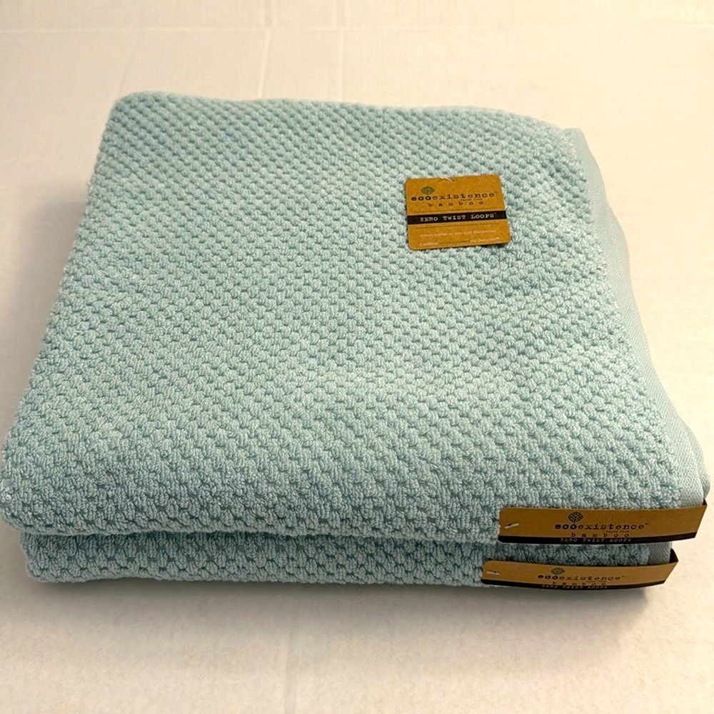 2pc ECOEXISTENCE Bamboo Zero Twist Loops Bath Towel Set - Mystical Blue